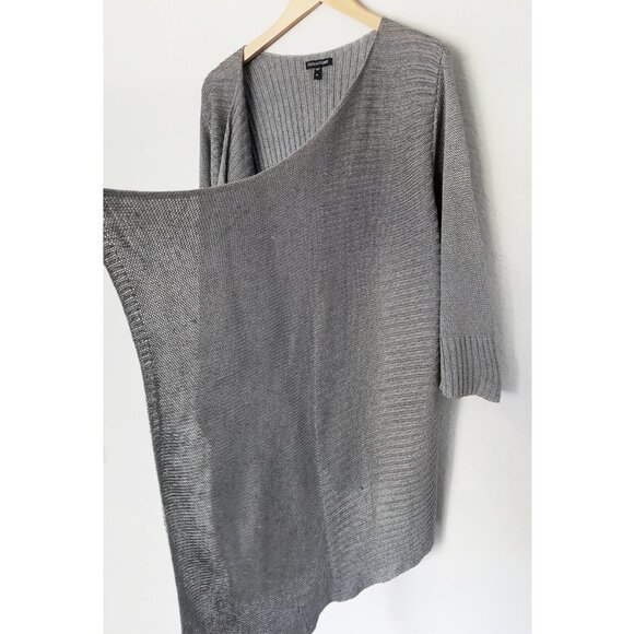 Eileen Fisher Linen Silk Blend Rib Knit Open Front Waterfall‎ Cardigan M Gray - Picture 8 of 16